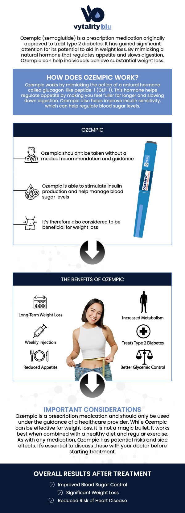 Preparing for your first Ozempic shot involves understanding the proper injection technique and knowing what to expect from the treatment. Before administering the injection, make sure to read the instructions carefully and ensure you are comfortable with the process. At Vytality Blu Health & Medspa, our team will guide you through every step, ensuring you feel confident and ready for your treatment. For more information, contact us or request an appointment online. We have convenient locations to serve you in Dayton, OH, and Yellow Springs, OH.