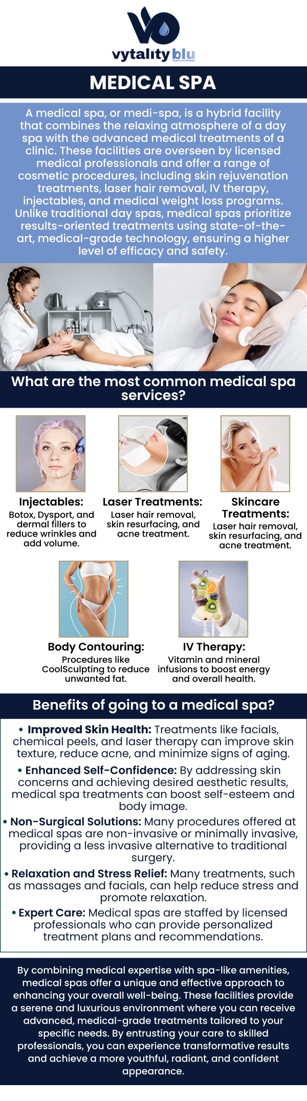 Vytality Blu Health & Medspa offers scheduled appointments to provide a personalized experience for every client. Booking a consultation with our professional team ensures you receive a tailored wellness and aesthetic treatment plan designed to enhance your natural beauty, health, and overall vitality. Scheduling is quick and convenient, allowing you to enjoy specialized care in a comfortable, rejuvenating environment that leaves you feeling refreshed, confident, and empowered. For more information, contact us or request an appointment online. We are conveniently located at 888 Dayton St Suite 111 Yellow Springs OH 45387. Vytality Blu Health & Medspa offers scheduled appointments to provide a personalized experience for every client. Booking a consultation with our professional team ensures you receive a tailored wellness and aesthetic treatment plan designed to enhance your natural beauty, health, and overall vitality. Scheduling is quick and convenient, allowing you to enjoy specialized care in a comfortable, rejuvenating environment that leaves you feeling refreshed, confident, and empowered. For more information, contact us or request an appointment online. We are conveniently located at 888 Dayton St Suite 111 Yellow Springs OH 45387.